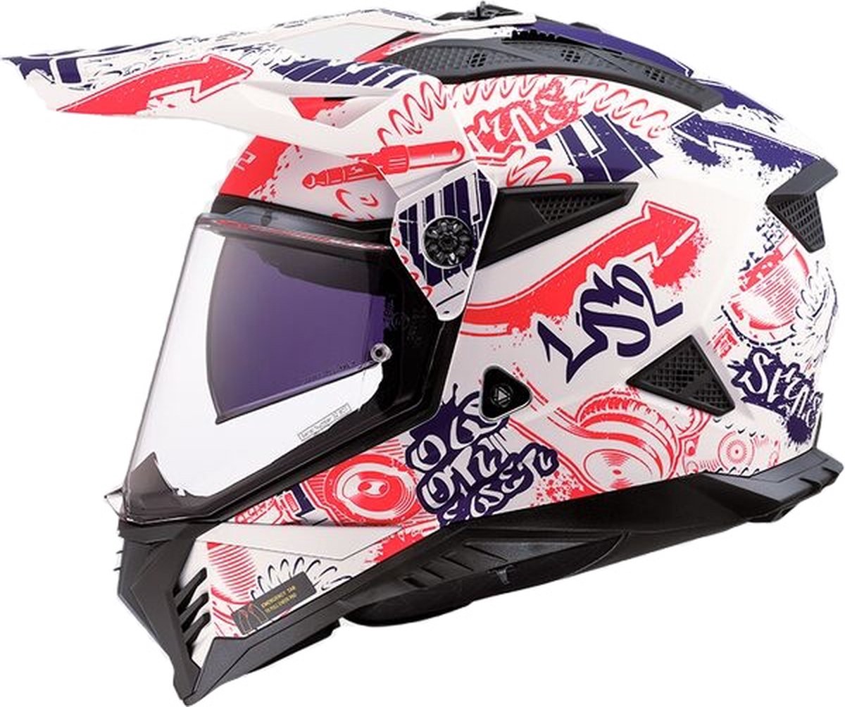 LS2 MX702 Pioneer II helm Fantasy wit rood blauw XS