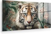 Peinture sur verre - Tigre - Fleurs - Blinder - Animaux - Nature - Plaque de verre - Photo sur verre - Peintures sur verre salon - Peinture sur verre - 120x60 cm - Décoration murale - Décoration murale - Chambre - Décoration de chambre