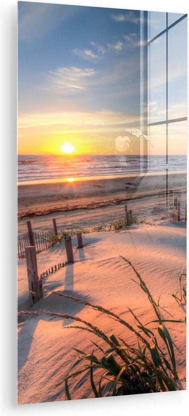 MuchoWow® Peinture sur Verre - Plage - Mer - Dune - Coucher de Soleil - Paysage - 60x120 cm - Peintures sur Verre Acrylique - Photo sur Glas