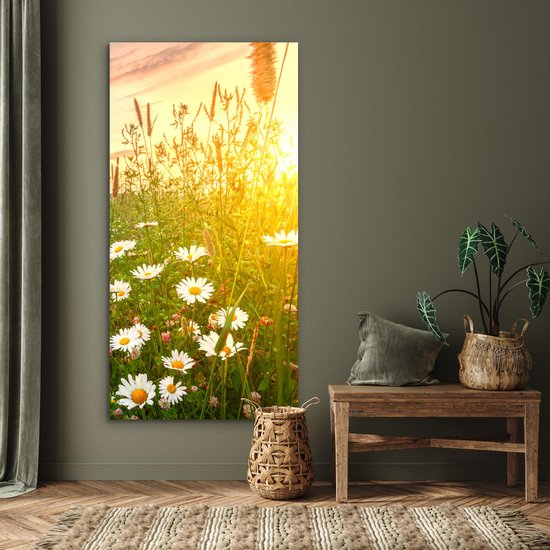 Décoration murale Métal - Peinture Aluminium Industrielle - Fleurs - Marguerite - Nature - Soleil - Horizon - 80x160 cm - Dibond - Photo sur aluminium - Décoration murale industrielle - Pour le salon / chambre