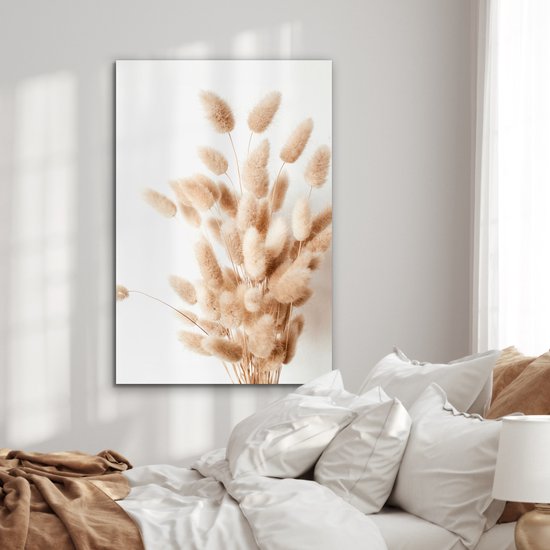 Tableau aluminium 60x90 cm - Décoration murale métal - Herbe de la pampa - Plume - Wit - Beige - Décoration murale métal salon - Décoration industrielle - Photo sur dibond - Accessoires industriels chambre