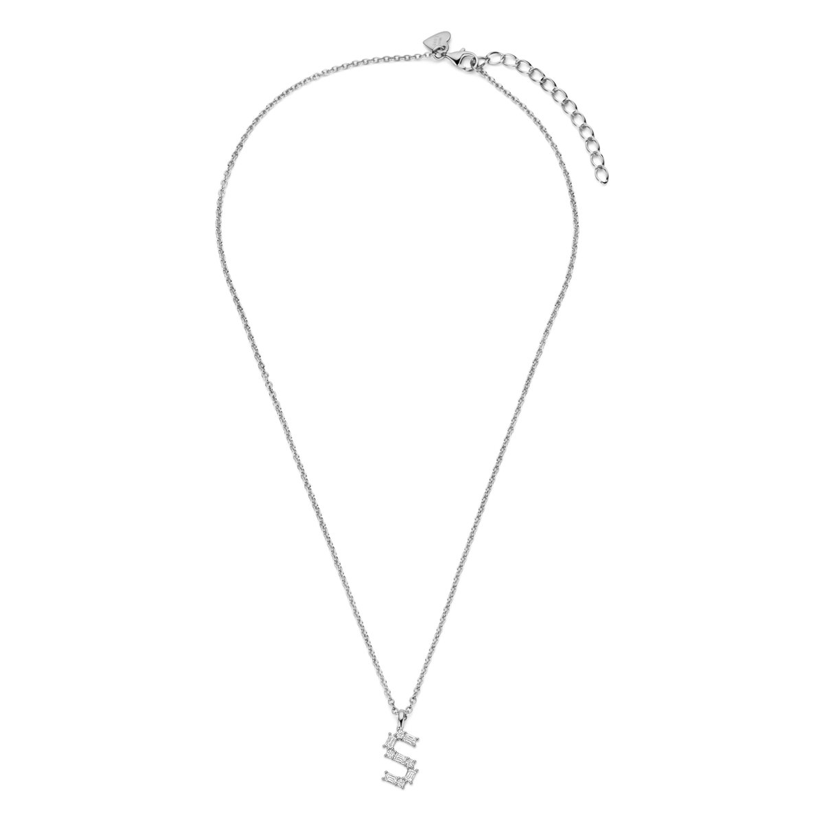 New Bling - 9NB-1455-S - zilveren ketting met letter S - zirkonia steentjes - 925 sterling silver - rhodium plated