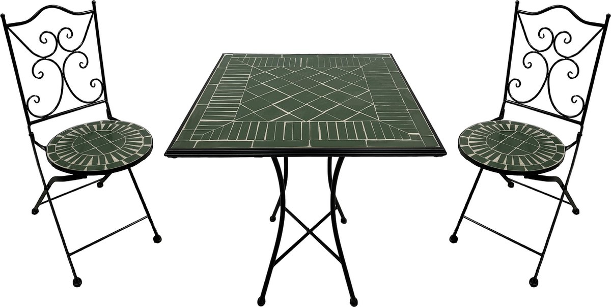 AXI Camilla 3-delige Mozaïek Bistroset Donkergroen – Metalen frame met keramische tegel – Balkonset 2 stoelen en tafel