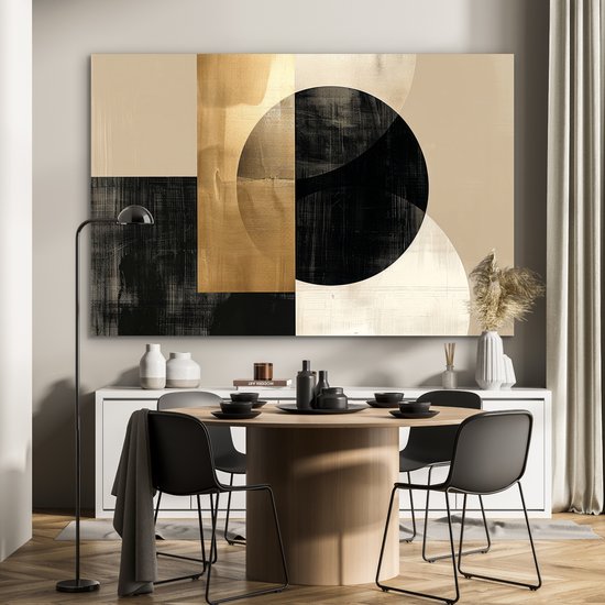 Tableau aluminium 150x100 cm - Décoration murale métal - Abstrait - Moderne - Zwart - Goud - Décoration murale métal salon - Décoration industrielle - Photo sur dibond - Accessoires industriels chambre