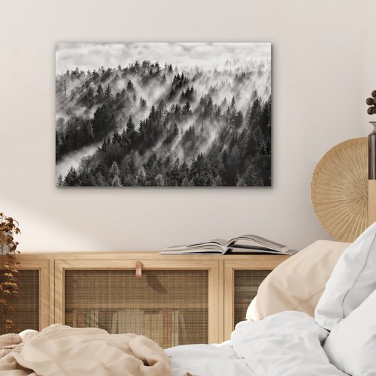Tableau aluminium 60x40 cm - Décoration murale métal - Paysage - Brume - Forêt - Nature - Décoration murale métal salon - Décoration industrielle - Photo sur dibond - Accessoires industriels chambre
