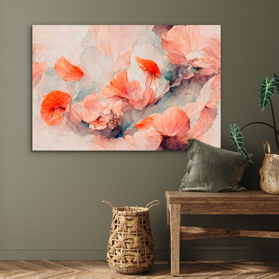 Tableau aluminium 90x60 cm - Décoration murale métal - Fleurs - Feuilles - Plantes - Rose - Décoration murale métal salon - Décoration industrielle - Photo sur dibond - Accessoires industriels chambre