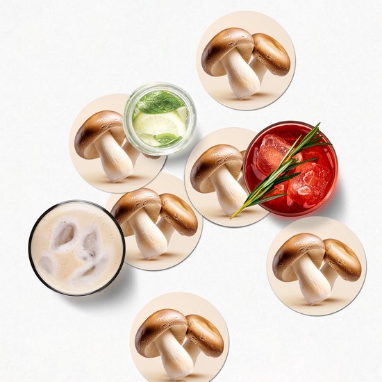 Dessous de verre Champignons - Doux - Beige - 10x10 cm - 6 morceaux - Sous pour Verres et Tasses