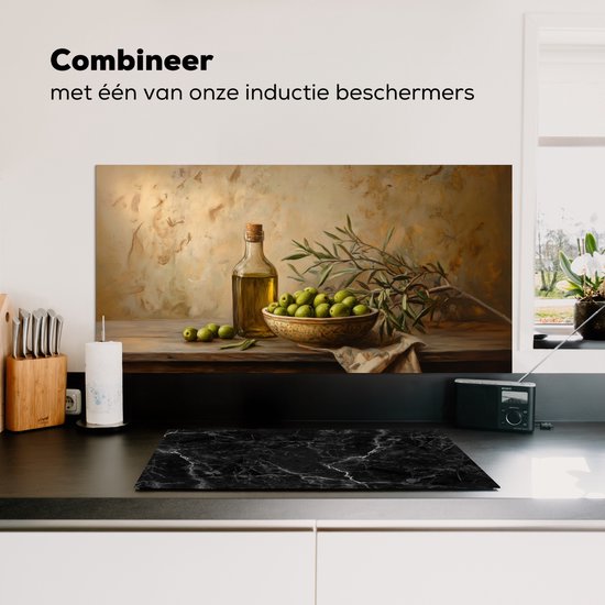 Crédence de Cuisinière en Aluminium 100x50 cm - Olives - Nature morte - Vintage - Écran Pare-éclaboussures pour Plaque de Cuisson - Protection Murale