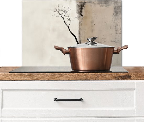 Crédence de Cuisinière en Aluminium 60x40 cm - Wabi sabi - Plante - Beige - Écran Pare-éclaboussures pour Plaque de Cuisson - Protection Murale