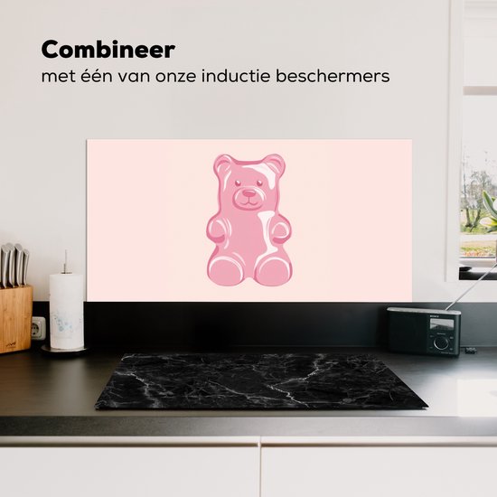 Crédence de Cuisinière en Aluminium 90x45 cm - Ours - Rose - Bonbons - Écran Pare-éclaboussures pour Plaque de Cuisson - Protection Murale