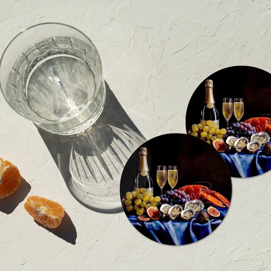 Dessous de verre Champagne - Luxe - Huîtres - 10x10 cm - 6 morceaux - Sous pour Verres et Tasses