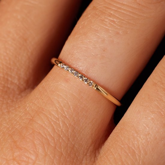 Lucardi Bague femme 9 carats avec zircone - Ring - 9 carats - Couleur or - 16,50 / 52 mm