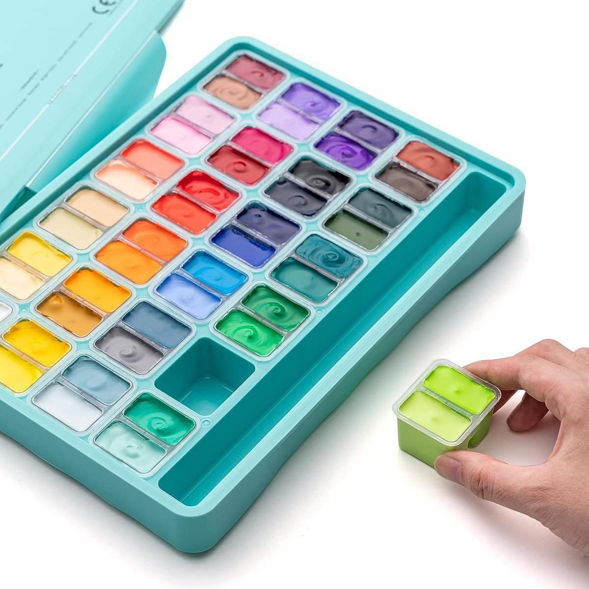 HIMI - Gouache - Twin split cups - set van 48 kleuren - 12g - 3 penselen - Turquoise — afbeelding 10