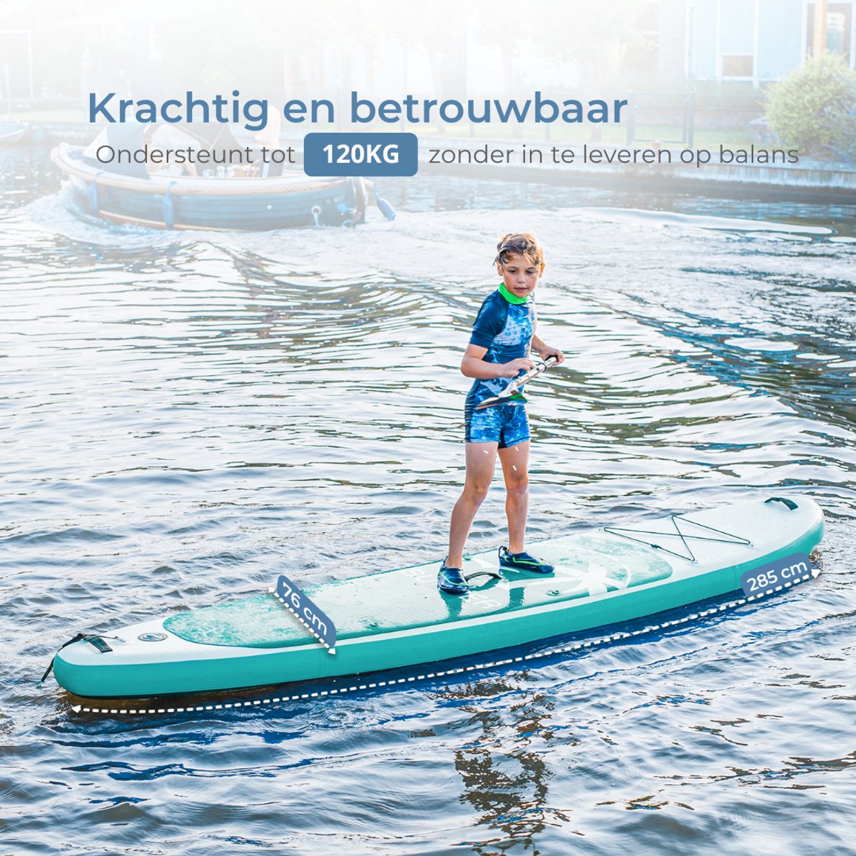 Supper Sup Board - Max. 120KG - Opblaasbaar – Paddle Board – Pomp – Vin – Leash – Draagtas – 285 x 76 cm - Turqoise – foto 6