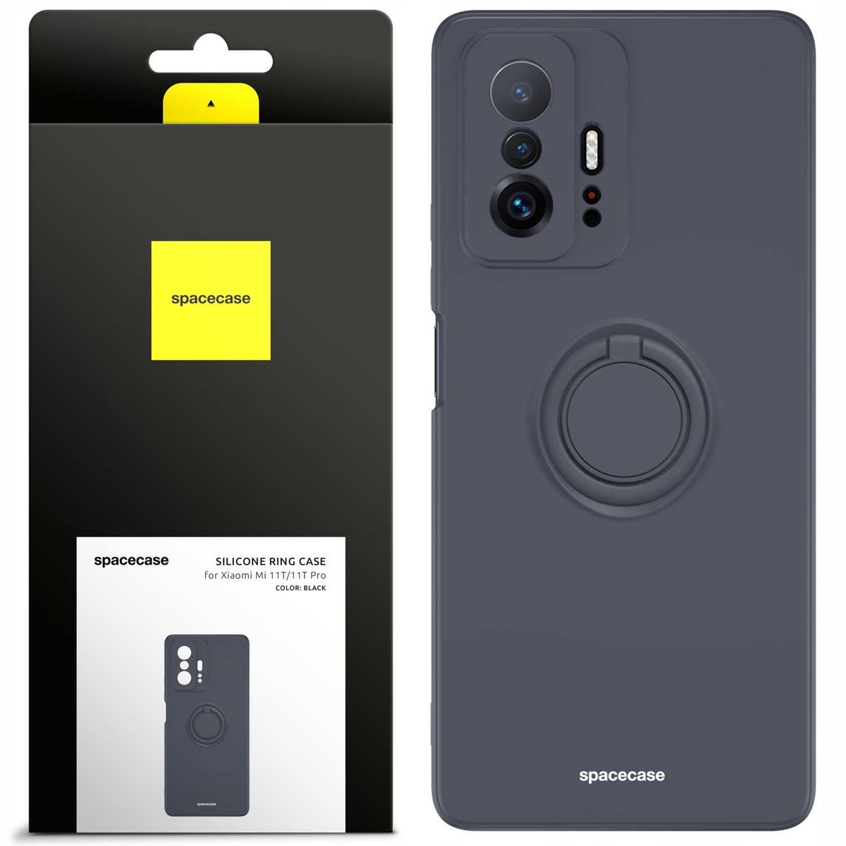 Spacecase Siliconen Case Ring Voor Xiaomi Mi 11T 11T Pro Telefoon Zwart