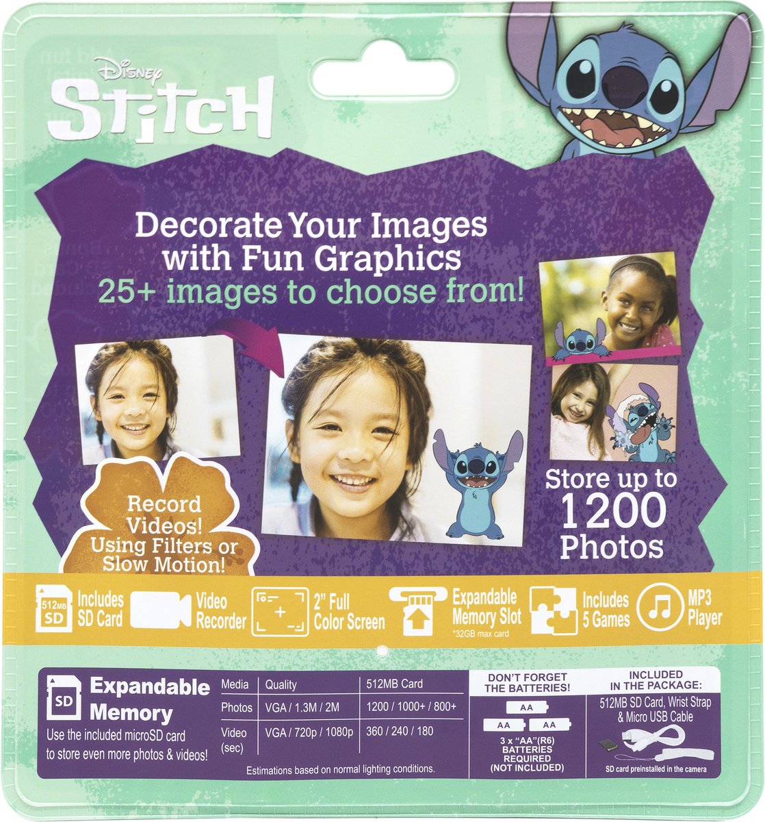 Stitch - digitale camera - met opslagkaart - kleurenscherm - polsbandje thumbnail 5
