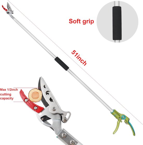 Snoeischaar - Heggenschaar - Tuingereedschap - Boomtak Snijder - Lang Bereik - Lichtgewicht en Sterk - Boom en Fruitplukker - Aluminium Handvat - voor Tuinieren - 130 cm - Zilver van GARDENA — afbeelding 4
