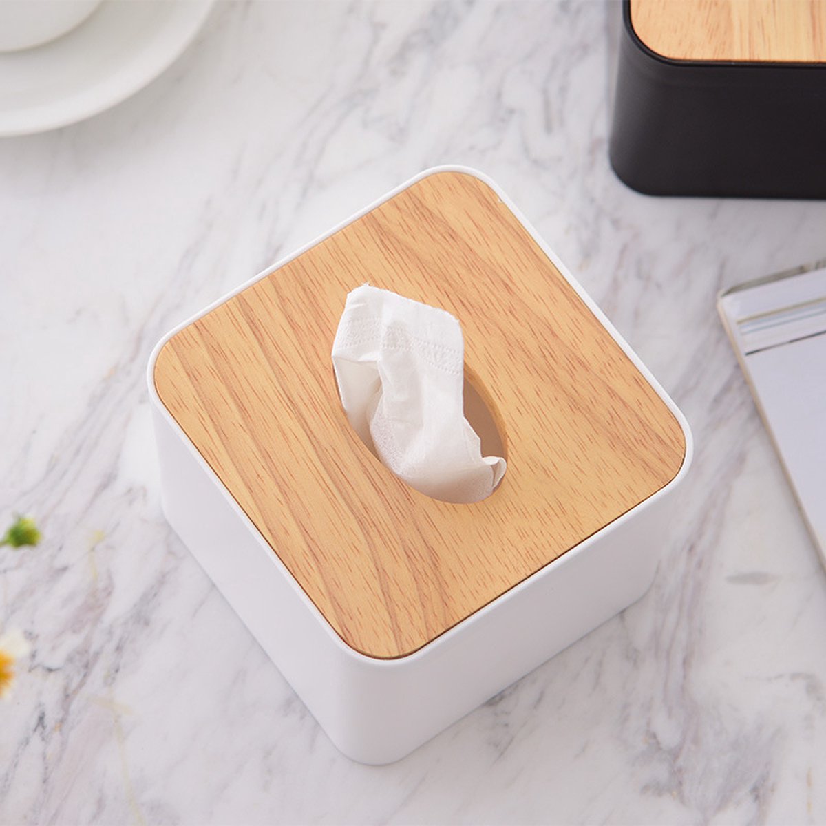 Tissue box - tissue box modern - zakdoekendoos - Witte - tissue doos wc - Opbergbox voor tissues en mondkapjes - Natte Doekjes Dispenser Houder - Milieuvriendelijke & Stijlvolle Tissuebox - Luxe doos voor Servetten — cadeau in Cadeau-ideeën - foto 2