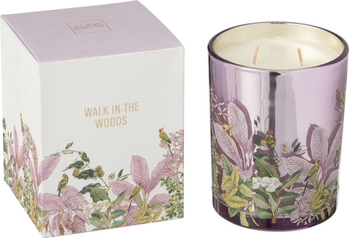 J-Line geurkaars Walk In The Woods - Mimosa & Rose - glas - roze - large - 55U Multi