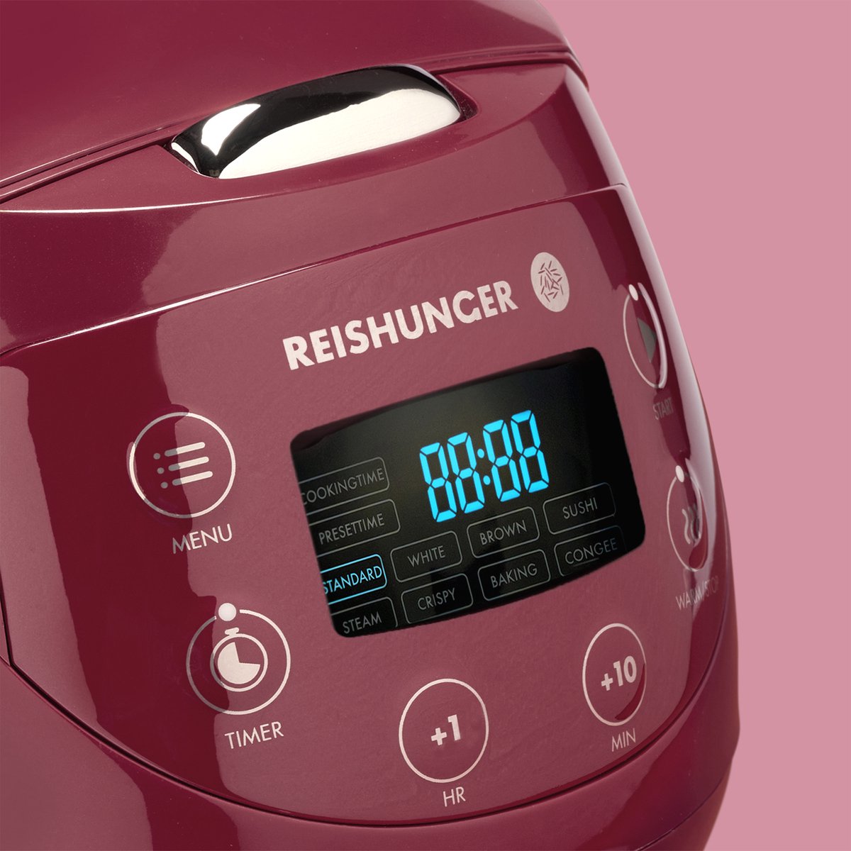 Reishunger Digitale Mini Rijstkoker in Donkerrood - Multicooker met 8 programma's, stoominzet, premium binnenpan, timer en warmhoudfunctie - Rijst voor maximaal 3 personen – foto 3