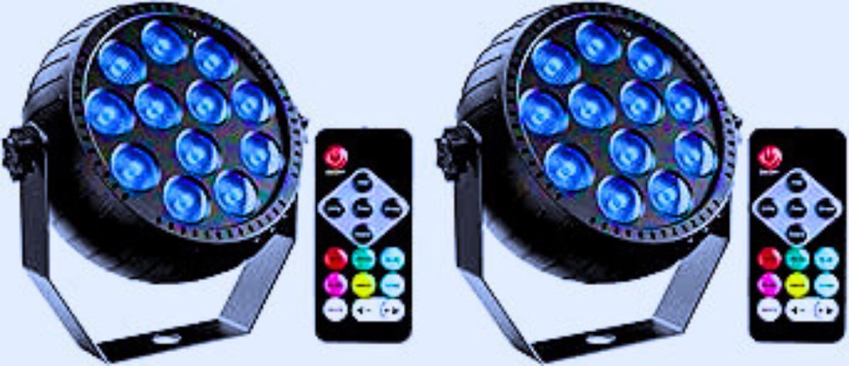 2 Stuks Oplaadbare RGB LED Schijnwerpers Met Afstandsbediening - 12 LED-Spots Voor Feestverlichting - Podiumverlichting - DJ - Bruiloft - Disco & Meer | Energieklasse E
