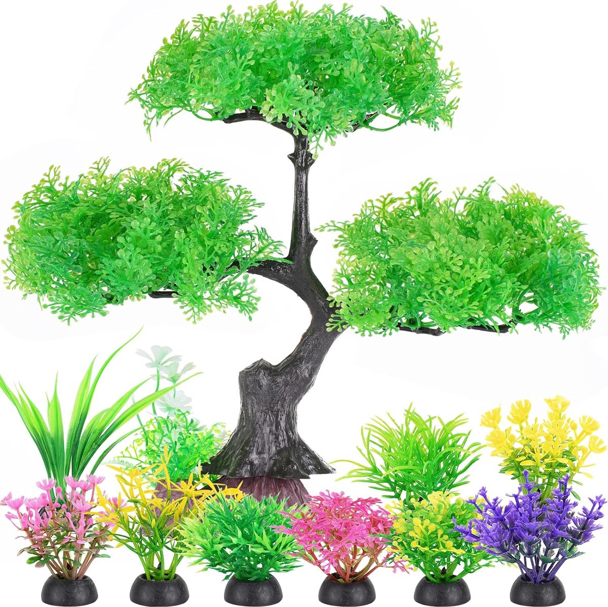 Aquarium decoratie, kunstplanten, grote plastic plant, valse boom, decoratie, accessoires voor aquarium (groen)