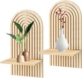BlyeMichdi 2 stuks houten planken voor wanddecoratie, modern Boheems decor, Boho Wandplank Boog Drijvende Plank Display Rekken voor Hangende Planten Foto voor Woonkamers Badkamer (Houtkleur