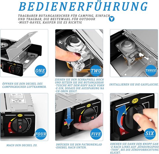 IBBO® - Camping Kookstel 2 Pits - Kooktoestel - Kampeer kookstel - Gasstel - Gaspit - Kookplaat - Elektronische ontsteking - 2 Pits - Buiten Koken - Twee pits gasfornuis - RVS - Zilver - Inclusief 4 Gasflessen Gratis — afbeelding 5