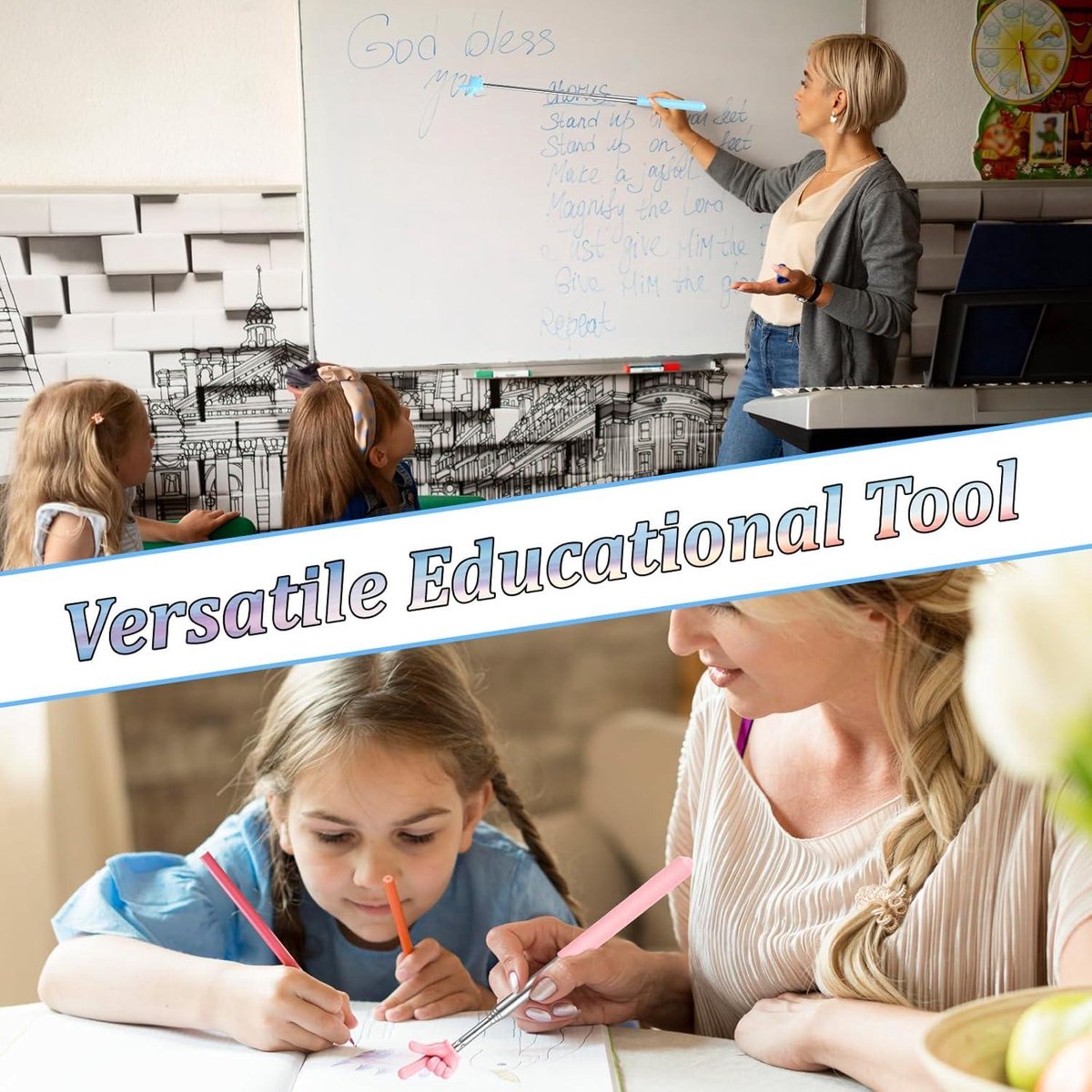 Aeaocvo Uitschuifbare Aanwijsstok – 70 Cm – 2 Stuks – Blauw & Roze – Voor Docenten, Lezingen En Presentaties