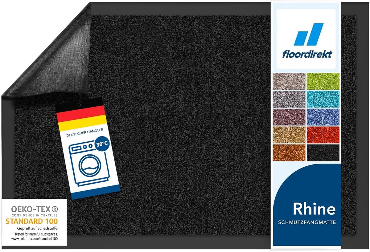 FLOORDIREKT Deurmat - Droogloopmat - Schoonloopmat - Rhine - Zwart - 120 x 180 cm