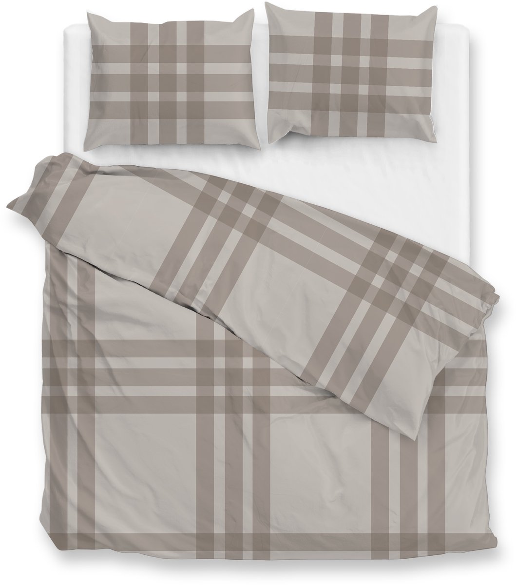 Zohome Dekbedovertrek Rombi - Bedlinnen met Ruiten print - 200x220 - Natural - Dekbedhoes van 100% Katoen-Flanel