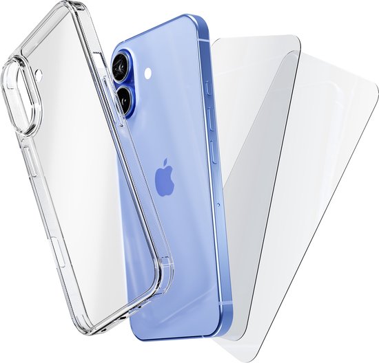 Hoesje geschikt voor iPhone 16 Transparant - 2x screenprotector - beschermglas screen protector - Anti Shock hoesje case