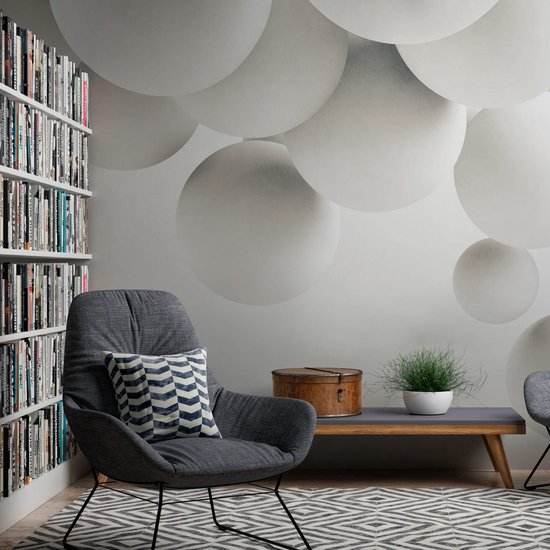 Papier peint photo Profhome 382911-GU papier peint intissé vinyle rigide marquage à chaud en relief lisse 3D mat blanc gris 3,71 mx 2,8 m