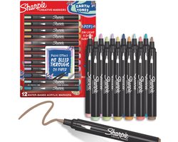 Sharpie Creatieve Marker Acrylverf Stiften | Aardetinten | Waterbasis Verfmarkers | Vlekt Niet, Schrijft op de Meeste Oppervlakken | Kogelpunt | School- & Studiebenodigdheden | Diverse Kleuren | 12 Stuks