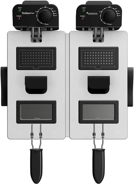 Turbotronic DF-2 Duo - Dubbele frituurpan - 2x 3 Liter - Koude zone - Zilver