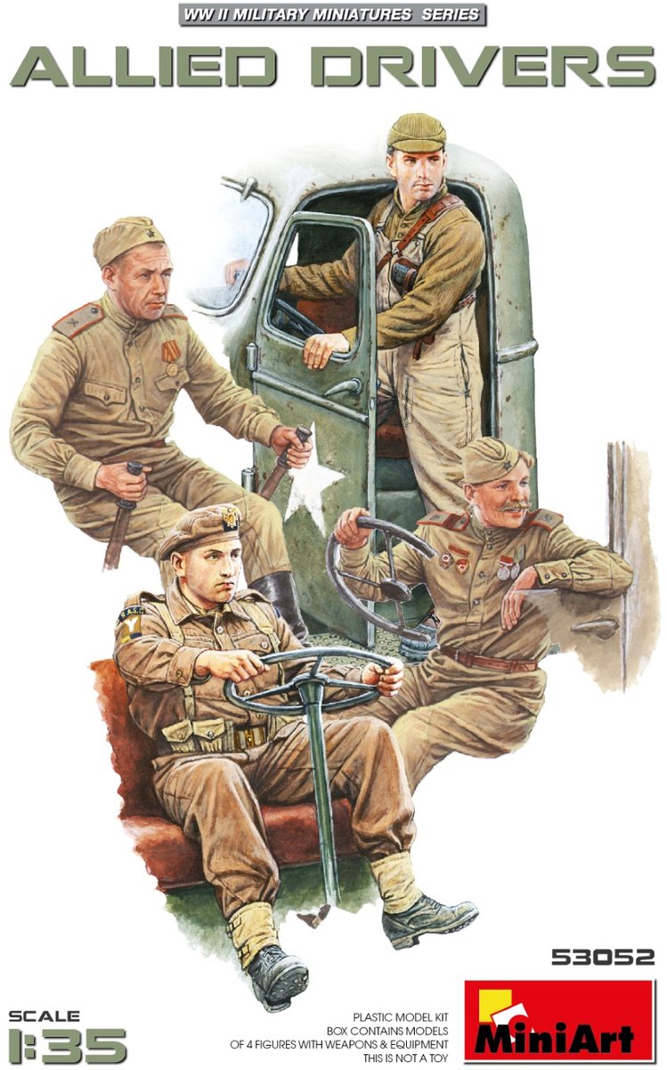 MiniArt Modelbouwpakket Militaire voertuigen - 53052 Geallieerde Bestuurders WWII - 4 Figuren Plastic - 1:35 - Modelbouw