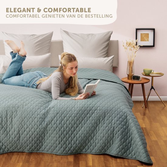Couvre-lit Blumtal 170 x 210 cm - Certifié Oek-TEX - Pour lits 90 x 200 cm - Couvre-lit pour lit et canapé - Vert menthe