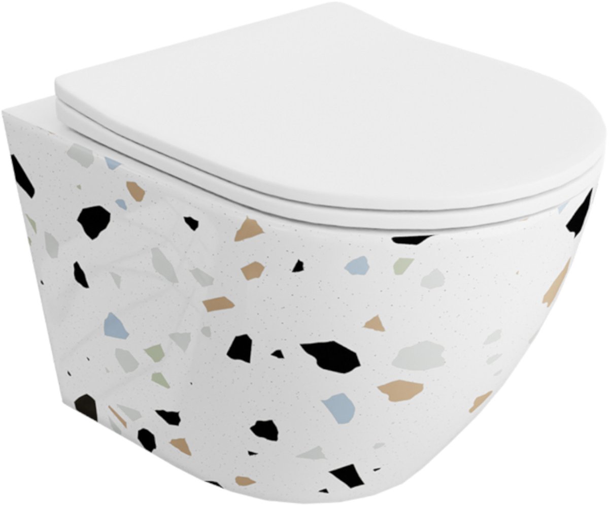 LAVITA® Compact Toiletpot Hangtoilet Sofi Slim Stone - Hangend Rimless Randloos Toilet - Toiletbril Softclose zitting - Wandcloset Badkamer WC