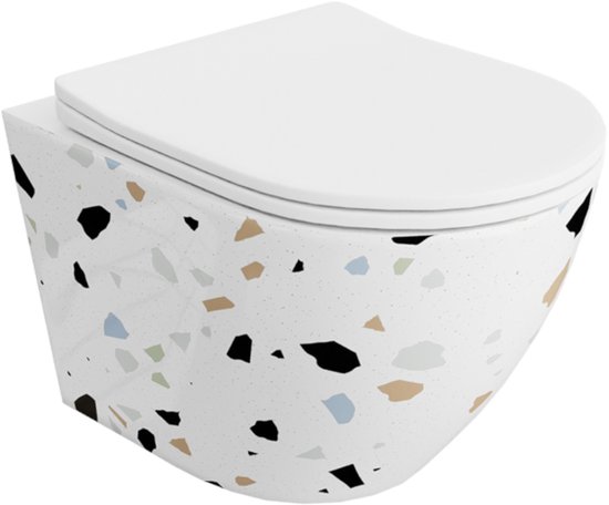 Wandtoilet Differnz Rimless 49x36x37cm Inclusief Toiletbril Zwart Wandtoilet Differnz Rimless 49x36x37cm Inclusief Toiletbril Zwart