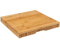 Secret de Gourmet kaasplankje cadeau set - inclusief 4x kaasmesjes - bamboe hout - 30 x 30 cm - serveerplank