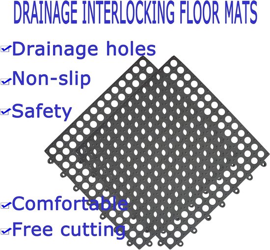 4 stuks - Drainagetegels - Douchemat - Badmat - antislipmat - PVC vloeren - Puzzelmatten - 30*30 cm - antislip - voor oor Buiten & Badkamer - PVC - grijs