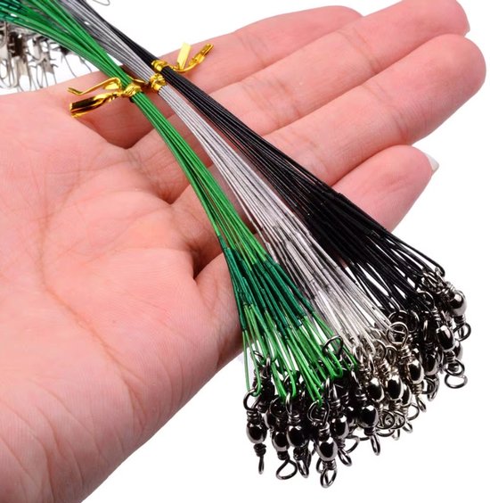 Actie4you® - Stalen onderlijn - 10 stuks - 25cm lang - Vis Onderlijn - 14kg - 0,5mm - Roofvissen - Groen van Actie4you — afbeelding 2