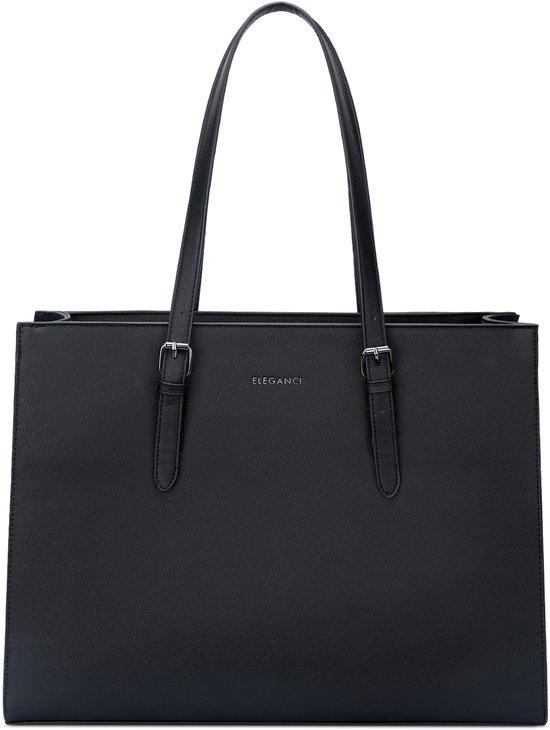 Eleganci - Sac d'école - Sac de travail - Sac de bureau - Sac pour femme avec fermeture éclair - Sac à bandoulière - Sac à main - Sac pour ordinateur portable - Convient pour A4 - Zwart