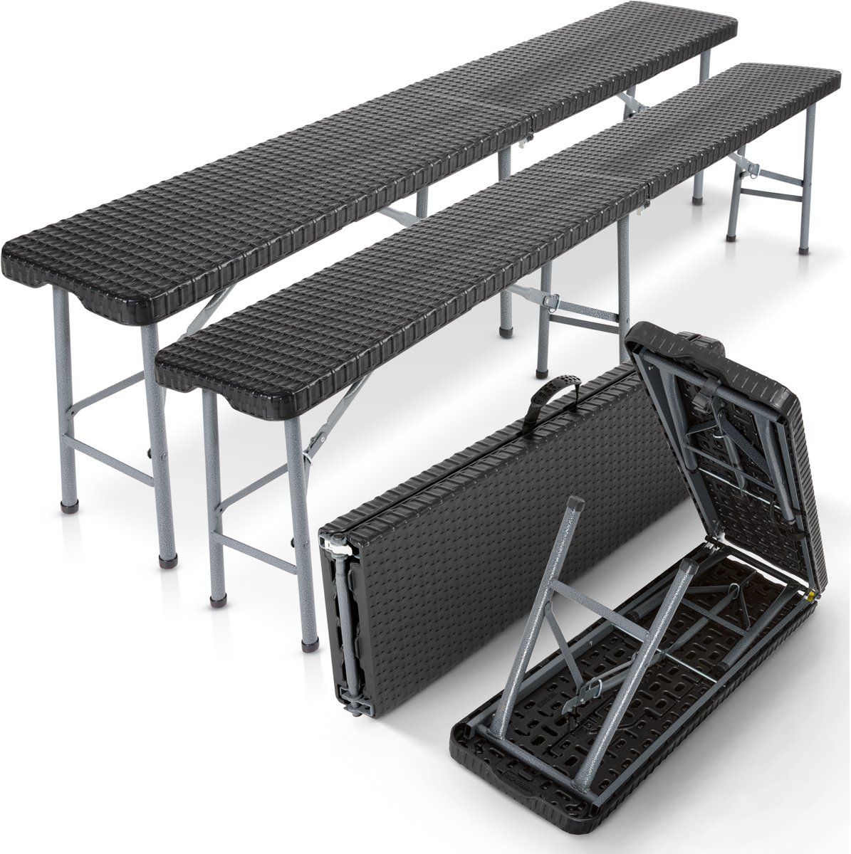 AREBOS Tuinbank - Set van 2 stuks - Picknickbank - Inklapbaar - Tuinbanken - 183 x 28 x 43 cm - Zwart