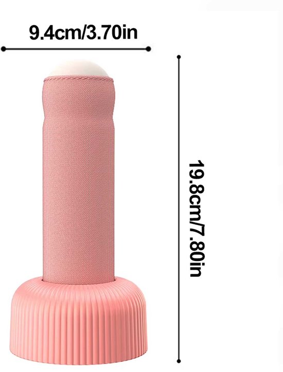 Roze tafellamp met stoffen textuur. Afmetingen 19.8cm hoog, 9.4cm breed.