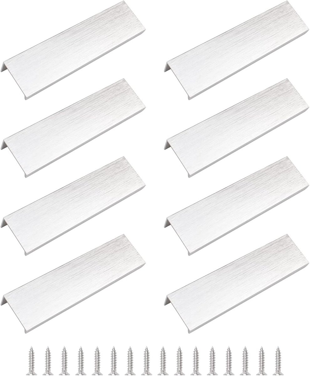 Famanu Geborsteld zilverkleurige opbouwrandgrepen voor één-vingerbediening, aluminiumlegering lade-handgrepen in moderne stijl met rechte hoek, 8 onzichtbare grepen voor kledingkastlades, 120 mm