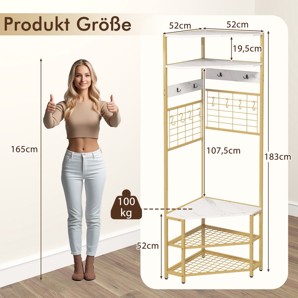 COSTWAY 180 cm kapstok hoek, 3-in-1 kledingrek & zitbank & schoenenrek, incl. 12 haken, opbergrek, garderobe voor hal, woonkamer, slaapkamer – foto 6