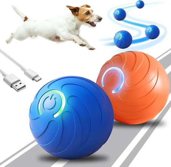 JINGSHUBO Interactieve hondenspeelgoedbal, intelligente USB-oplaadbare hondenbal, hondenspeelgoed, puppycadeau met heldere roterende bal
