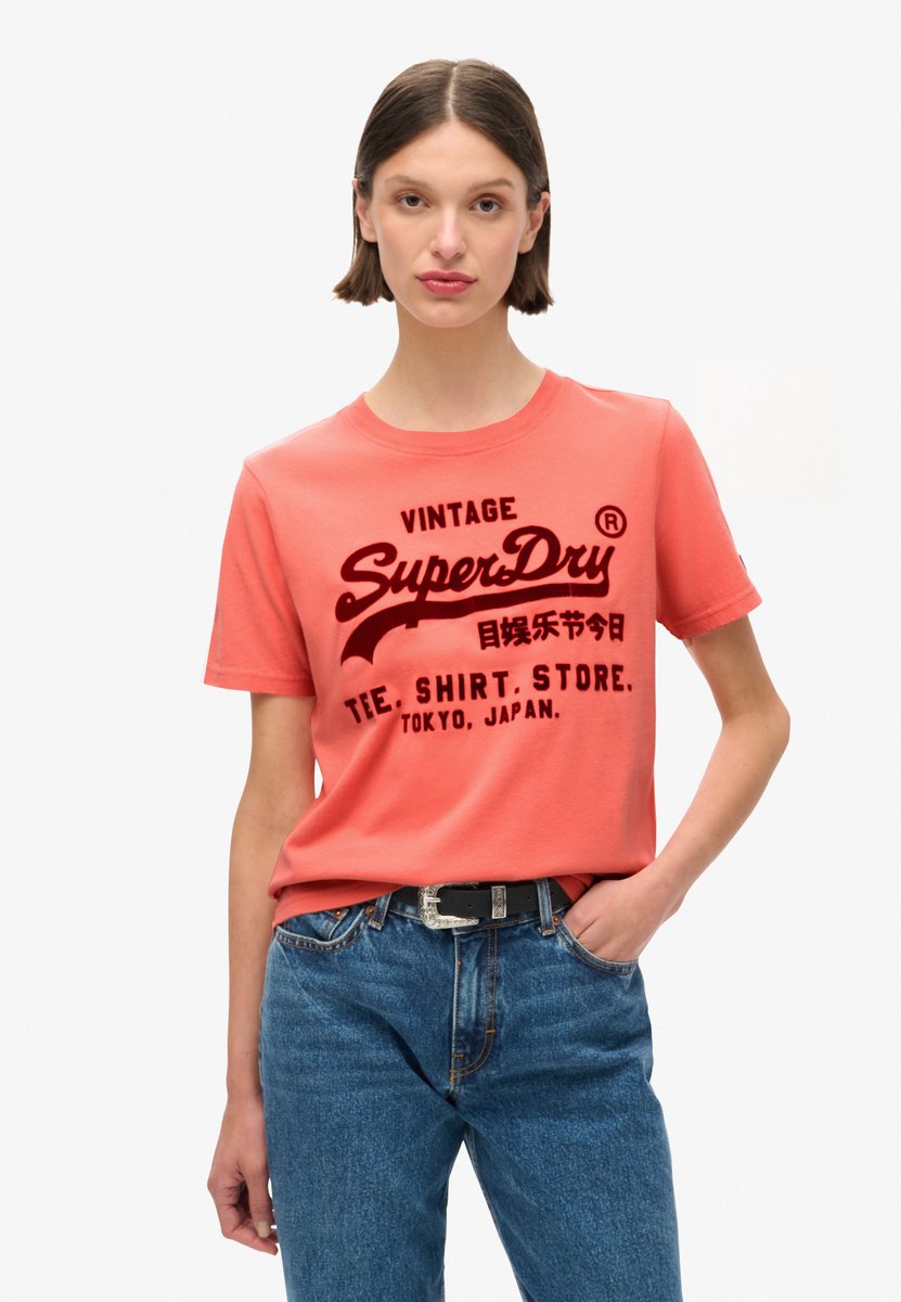 Superdry Classic Relaxed T-shirt met vintage logo en print Dames T-shirts Koraal