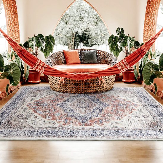 BYBSRLL Rond tapijt, 160 cm, wasbaar en antislip, zacht laagpolig, rond tapijt, vintage bloemen, boho-patroon, voor woonkamer, slaapkamer BYBSRLL Rond tapijt, 160 cm, wasbaar en antislip, zacht laagpolig, rond tapijt, vintage bloemen, boho-patroon, voor woonkamer, slaapkamer
